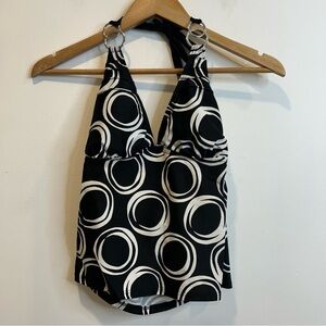 Ocean Dream Halter Tankini Swim Top Circles Black White